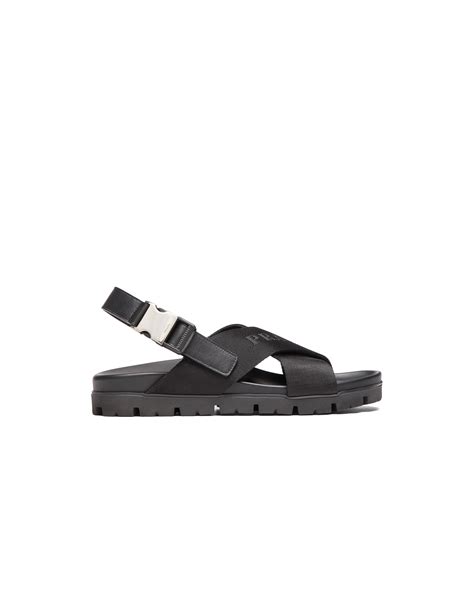 Black Leather and nylon tape crisscross sandals 